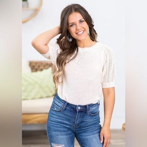 NWOT Staccato Cream Detailed Sleeve Top